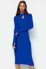 Trendyol Sax Midi Knitwear Window/Cut Out Dress