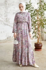 InStyle Purple Viscose Hijab Dress with Complex Floral - Lilac