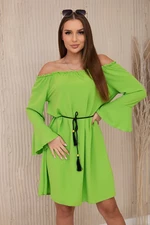 Dress with a drawstring at the waist in light green colour