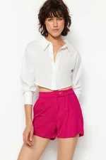 Trendyol Fuchsia Pleated Mini High Waist Crepe Knitted Shorts