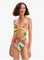 Women's Yellow Patterned One-Piece Swimsuit Desigual Palms - Women