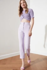 Trendyol Lilac Button Detailní cigaretové tkané kalhoty