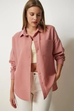 Happiness İstanbul Women's Dusty Rose Oversize Linen Ayrobin Shirt