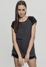 Women's raglan T-shirt with contrasting charcoal/black