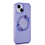 Zadní kryt Guess PC/TPU Flowers Ring Glossy Logo MagSafe pro Apple iPhone 15, nachová