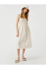 Koton Strapless Cotton Midi Dress, Square Collar Gippe