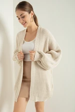 Lafaba Women's Beige Oversize Striped Knitwear Cardigan