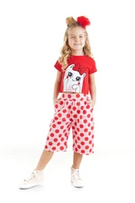 Denokids Ponchik Girls' Crop Top Red T-shirt, Woven Capri Summer Set.