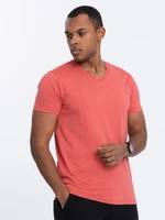 Ombre BASIC men's classic cotton T-shirt with a crew neckline - pink