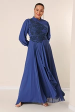 Šaty Saygı s korálkovou výšivkou, podšívkou a volánovým predným dielom, veľkosť plus, dlhé, z šifónu