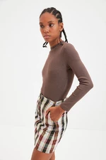 Trendyol Brown Stand-Up Collar Ribbed Knitted Body with Snap Snaps