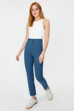 Trendyol Indigo Cigarette Skinny Leg Waist Stitch Detail Woven Trousers