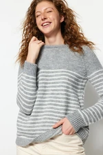 Trendyol Gray Soft Textured Striped Knitwear Sweater