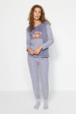 Trendyol Smoked Wellsoft Teddy Bear Patterned Tshirt-Pants and Knitted Pajamas Set