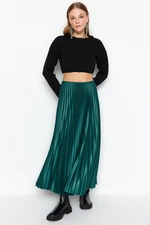 Trendyol Emerald Green Pleated Maxi Knitted Skirt