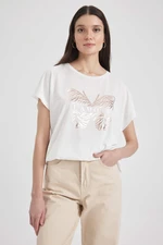 DEFACTO Traditional Crew Neck Butterfly Pattern Short Sleeve T-Shirt