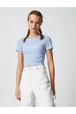 Koton Crop T-Shirt with Text Print Short Sleeve