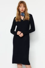 Trendyol Navy Blue Midi Knitwear Soft Textured Polo Neck Dress