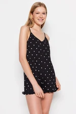 Trendyol Black 100% Cotton Polka Dot and Heart Patterned Ruffle Detailed Knitted Playsuit.