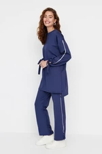 Trendyol Navy Blue Sleeve Detailed Striped Scuba Knitted Tracksuit Set