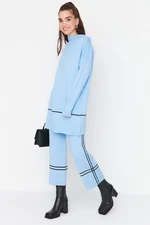 Trendyol Blue Half Turtleneck Line Detailed Sweater-Pants Knitwear Suit