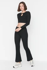 Trendyol Black Cut Out Detailed Ribbed Stretchy Knitted Bottom-Top Set