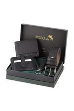 Polo Air Belt, Wallet, Card Holder, Keychain, Black Set in a Gift Box