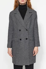 Trendyol Black Oversize Wide-Cut Herringbone Pattern Long Cachet Coat