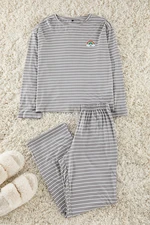 Trendyol Grey Striped Rainbow Printed Viscose Knitted Pajama Set