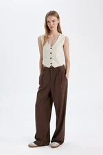 DEFACTO Classic Trousers Wide Leg Wide Leg Fleece Pocket High Waist Standard Length Basic Plain