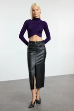 Trendyol Purple High Collar Draped Crop Knitted Blouse