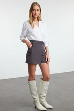 Trendyol Anthracite Accessory Woven Short Skirt