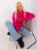 Fuchsia women's plus-size sweater with a flowing turtleneck