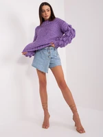 Purple oversize sweater with puff sleeves