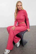 Trendyol Fuchsia High Collar Soft Crop and Wide Leg Knitted Bottom-Top Set