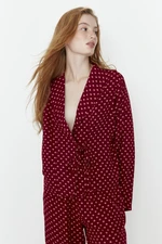 Trendyol Burgundy Heart Pattern Viscose Woven Pajamas Set with Lace-Up Detail