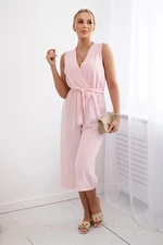 Jumpsuit with a tie at the waist with powder pink straps