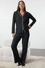 Trendyol Anthracite Piping Detailed Knitted Pajama Set