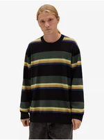 Zeleno-čierny pánsky pruhovaný sveter VANS Tacuba Stripe Crew