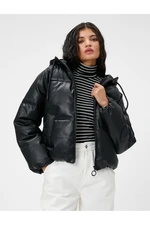 Koton Puffer Coat Leather Look Hooded