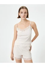 Koton Pajama Top Thin Strap Lace Detail Ribbed