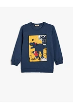 Koton Sweatshirt Dinosaur Printed Crew Neck Long Sleeve Raised