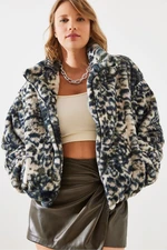 Bianco Lucci Women's Leopard Pattern Faux Für Coat 2426