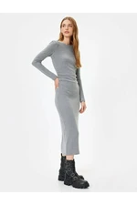 Koton Midi Length Pencil Dress Ribbed Long Sleeve Crew Neck Slim Fit