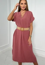 Dress with decorative belt navy pink