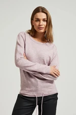 Pink sweater with a round neckline and waist tie