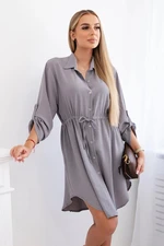 Women's dress with buttons and waist ties - grey