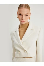 Koton Crop Tweed Blazer Jacket Double Breasted Pearl Buttons