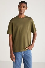 GRIMELANGE Curtis Men's Comfort Fit Thick Textured Recycle 100% Cotton Khaki T-shirt