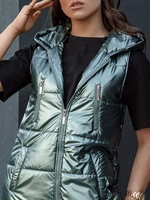 Women's quilted vest with hood long MERIS dark green Dstreet